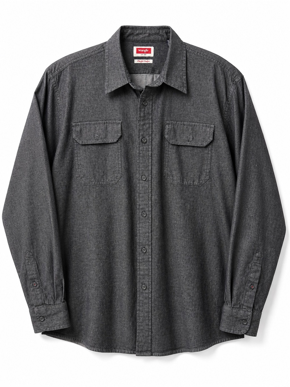 Wrangler Charcoal Gray Long Sleeve Button-Front Dress Shirt